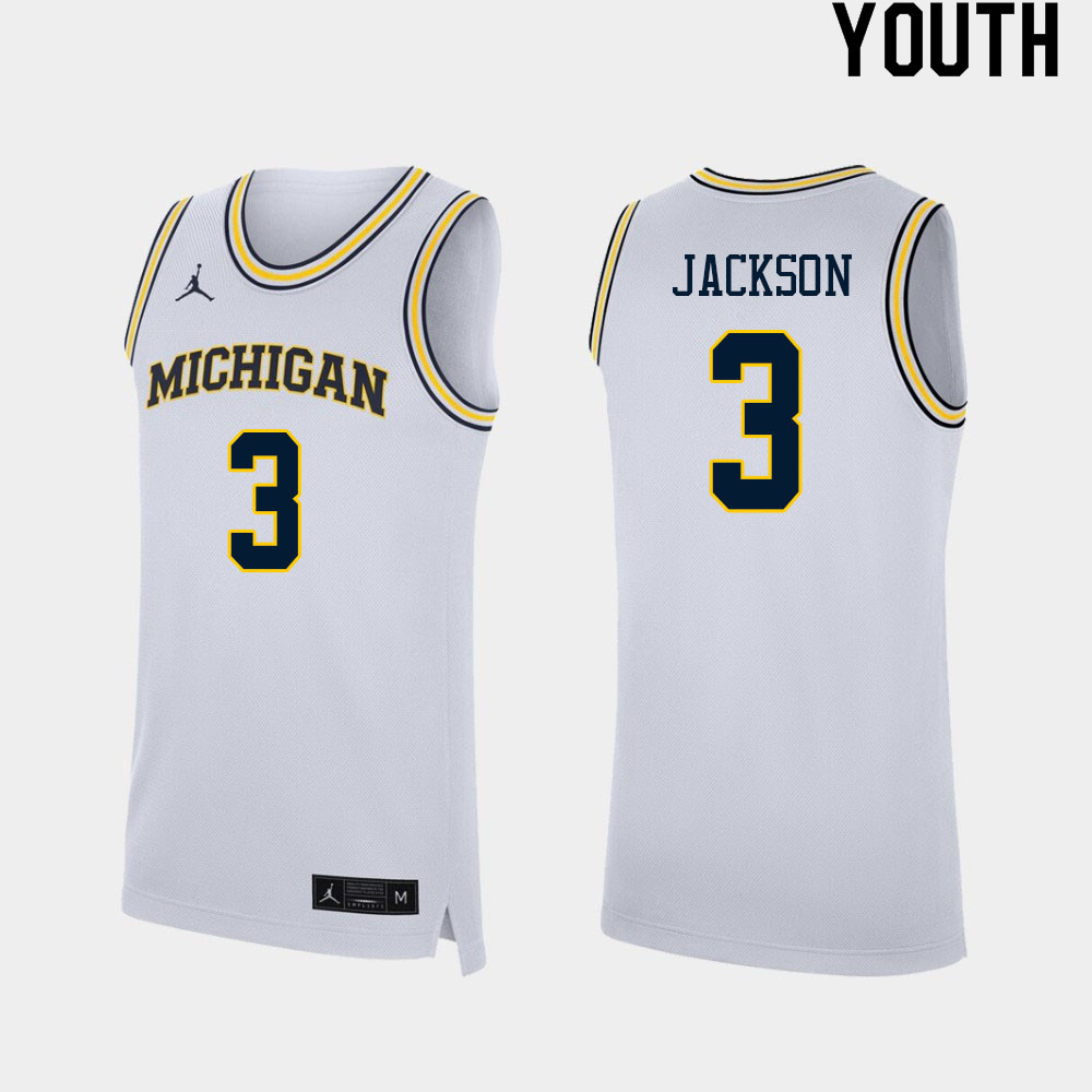 Youth #3 Zeb Jackson Michigan Wolverines College Basketball Jerseys Sale-White - Click Image to Close